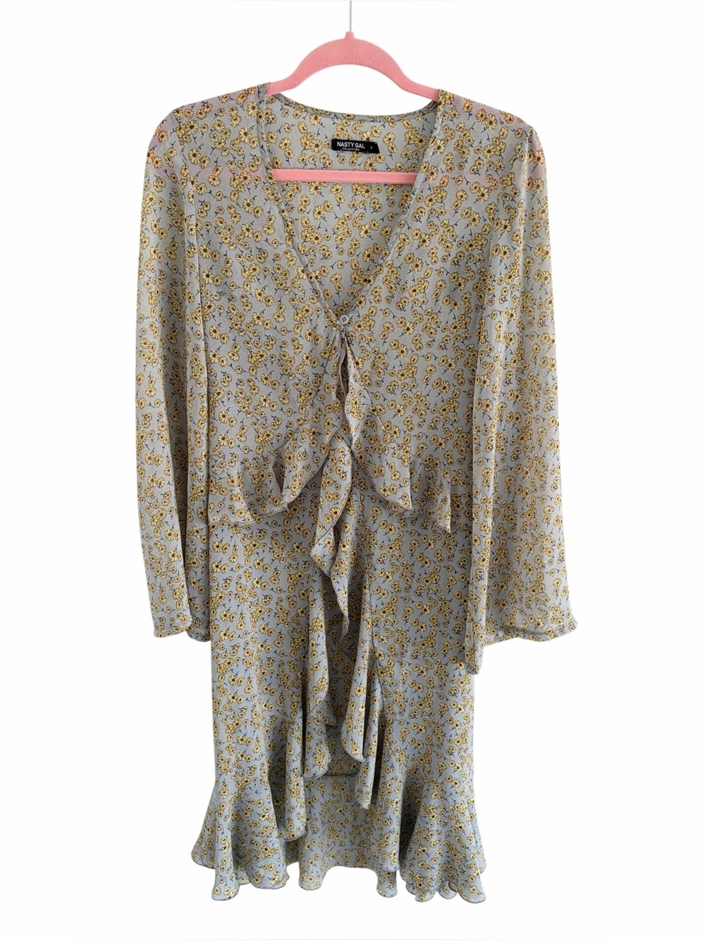 Nasty Gal Light blue and pale yellow Floral Ruffle Dress
